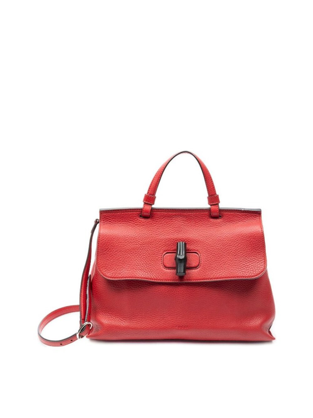 Gucci Medium Floral Bamboo Top Handle Red Gray Leather Handbag